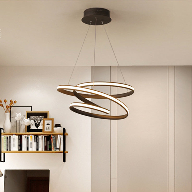 Lustre LED en forme de cercle en fer simpliste de couleur café avec lumière chaude/blanche