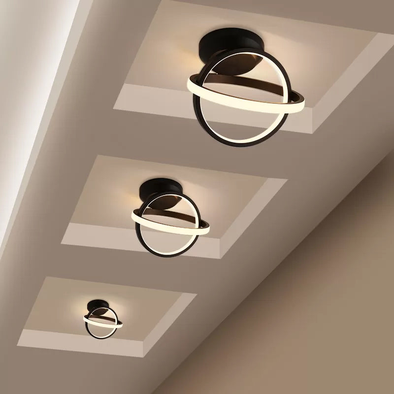 Minimalist Black/White LED Ceiling Flush Mount Lamp - Crossed Circle Metallic Design in Warm/White Light