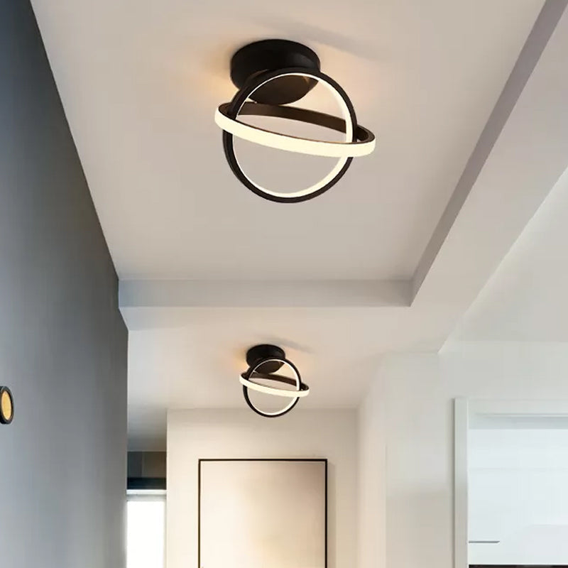 Minimalist Black/White LED Ceiling Flush Mount Lamp - Crossed Circle Metallic Design in Warm/White Light