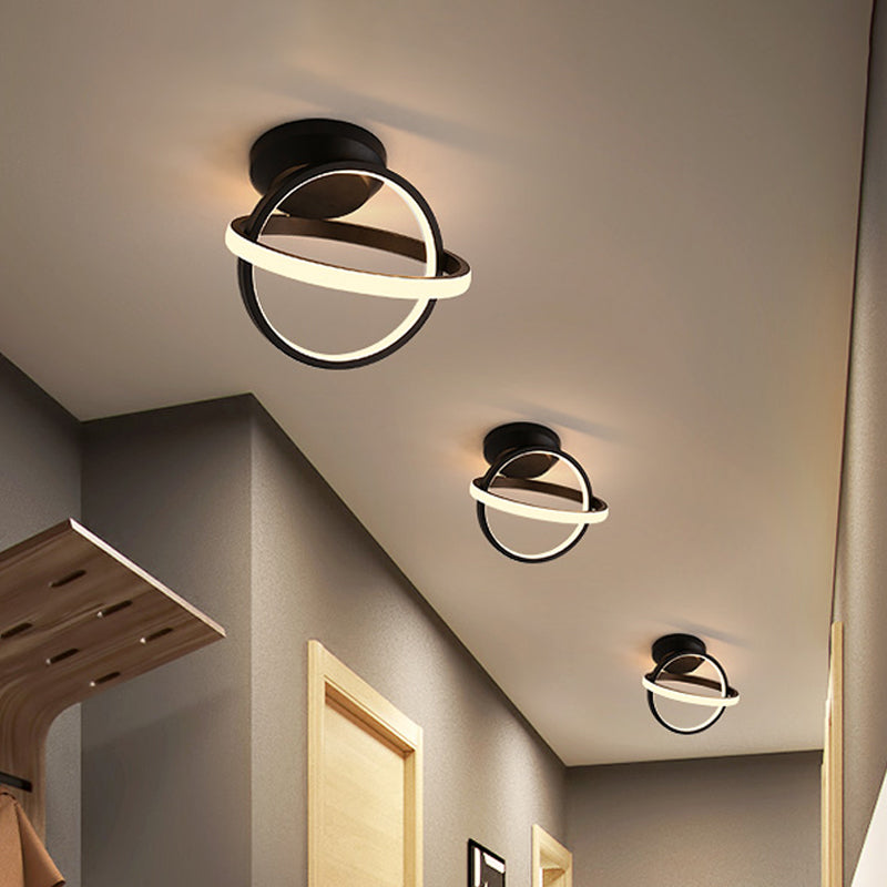 Minimalist Black/White LED Ceiling Flush Mount Lamp - Crossed Circle Metallic Design in Warm/White Light