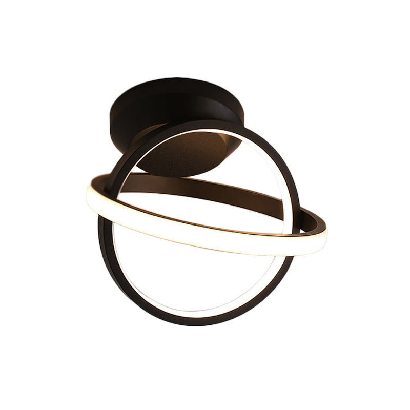 Minimalist Black/White LED Ceiling Flush Mount Lamp - Crossed Circle Metallic Design in Warm/White Light