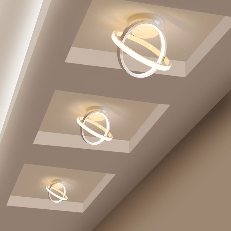 Minimalist Black/White LED Ceiling Flush Mount Lamp - Crossed Circle Metallic Design in Warm/White Light