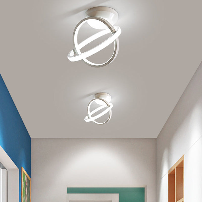 Minimalist Black/White LED Ceiling Flush Mount Lamp - Crossed Circle Metallic Design in Warm/White Light