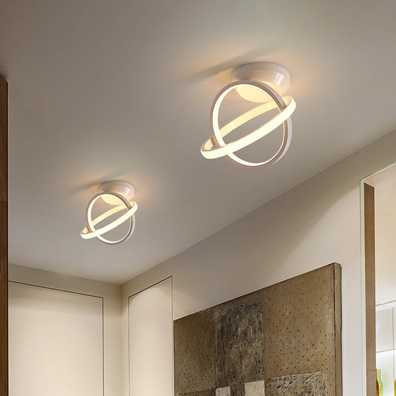 Minimalist Black/White LED Ceiling Flush Mount Lamp - Crossed Circle Metallic Design in Warm/White Light