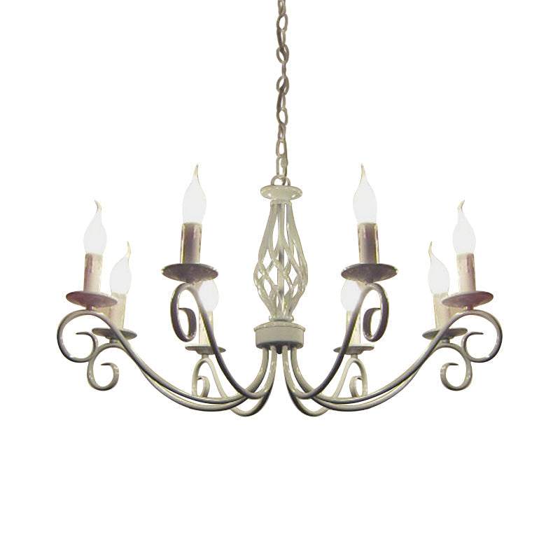 Vintage Metal Curly Arm Pendant Chandelier - 8 Bulbs Black/White/Blue Ideal For Living Room