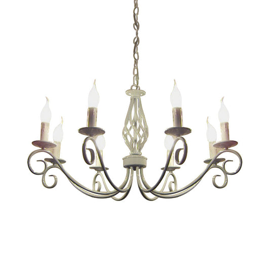 Vintage Metal Curly Arm Pendant Chandelier - 8 Bulbs Black/White/Blue Ideal For Living Room White