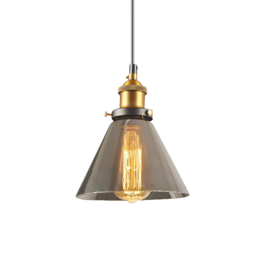 Lampe à suspension en verre gris fumé de style rétro - Finition laiton, lampe de chevet suspendue au plafond