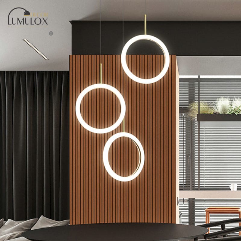 Halo Ring Down Pendant Light in Gold – LED Fixture with Warm/White Light Options
