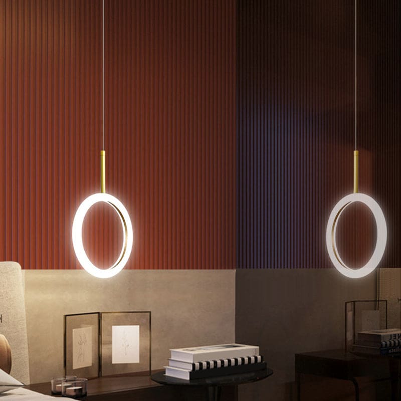 Halo Ring Down Pendant Light in Gold – LED Fixture with Warm/White Light Options