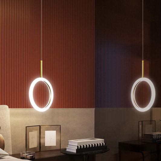 Halo Ring Down Pendant Light in Gold – LED Fixture with Warm/White Light Options
