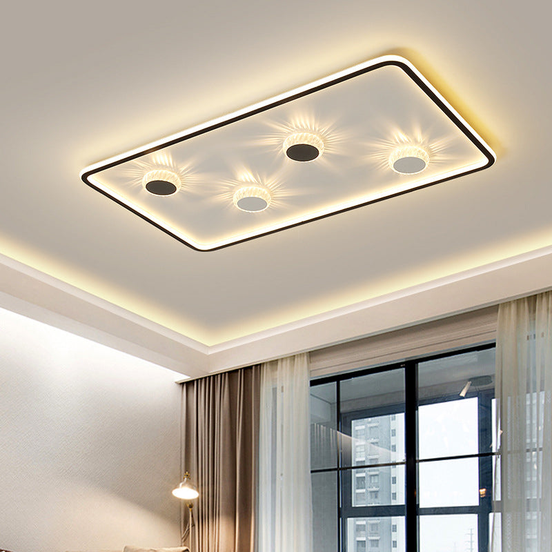 Minimalist Black LED Flush Mount Ceiling Lamp with Acrylic Round/Rectangle/Square Design in Warm/White Light - Decorative Crystal Included