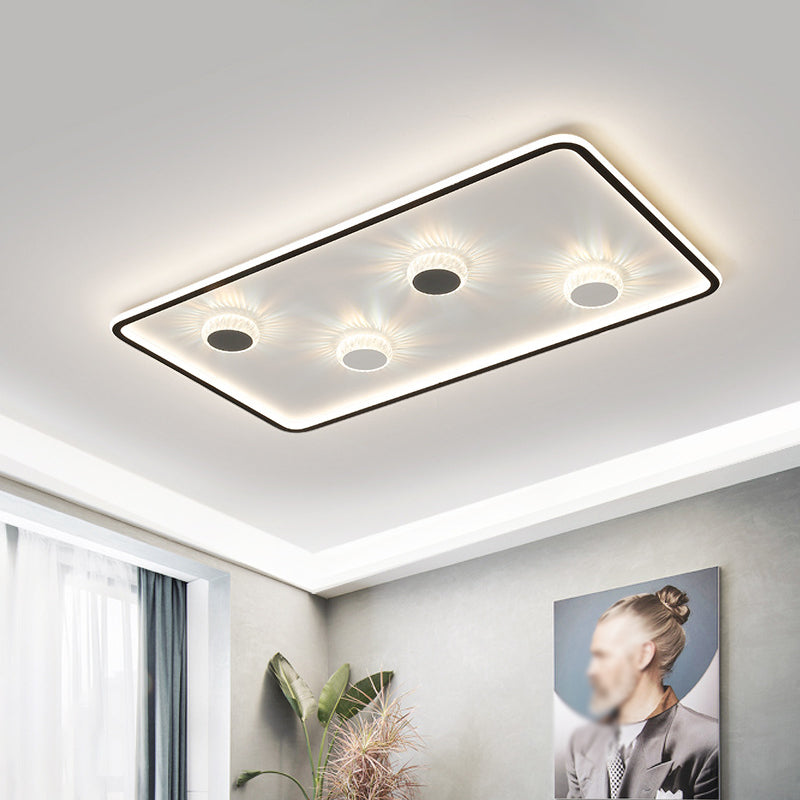 Minimalist Black LED Flush Mount Ceiling Lamp with Acrylic Round/Rectangle/Square Design in Warm/White Light - Decorative Crystal Included