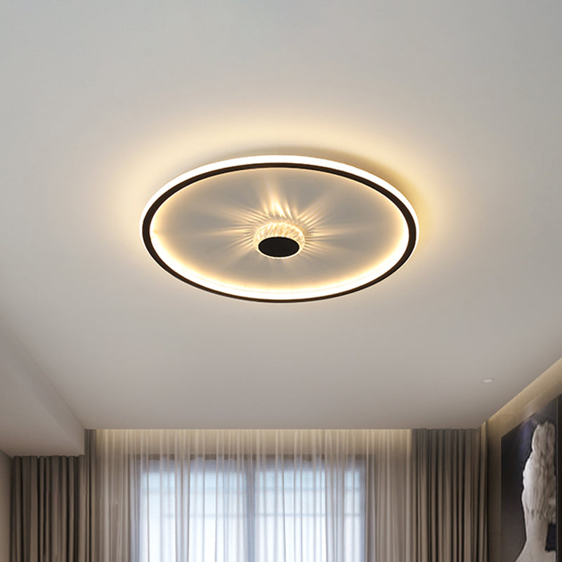 Minimalist Black LED Flush Mount Ceiling Lamp with Acrylic Round/Rectangle/Square Design in Warm/White Light - Decorative Crystal Included