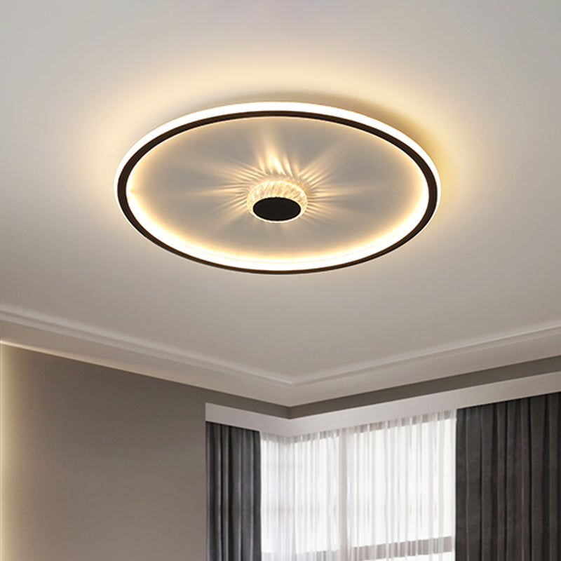 Minimalist Black LED Flush Mount Ceiling Lamp with Acrylic Round/Rectangle/Square Design in Warm/White Light - Decorative Crystal Included