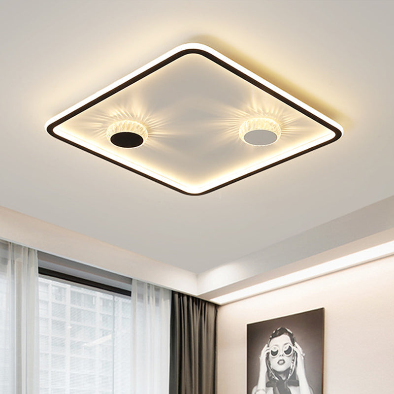 Minimalist Black LED Flush Mount Ceiling Lamp with Acrylic Round/Rectangle/Square Design in Warm/White Light - Decorative Crystal Included