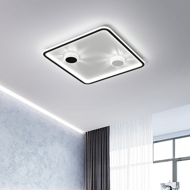 Minimalist Black LED Flush Mount Ceiling Lamp with Acrylic Round/Rectangle/Square Design in Warm/White Light - Decorative Crystal Included