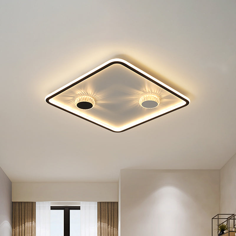 Minimalist Black LED Flush Mount Ceiling Lamp with Acrylic Round/Rectangle/Square Design in Warm/White Light - Decorative Crystal Included