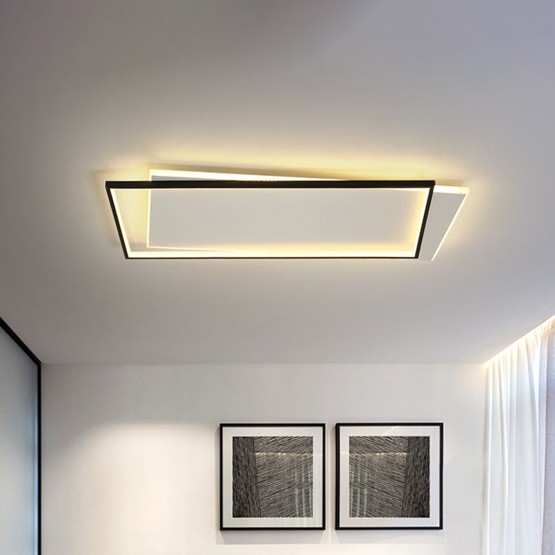 Sleek Dual Flush Mount Simplicity Acrylic Black LED Ceiling Light - Warm/White LED Lighting