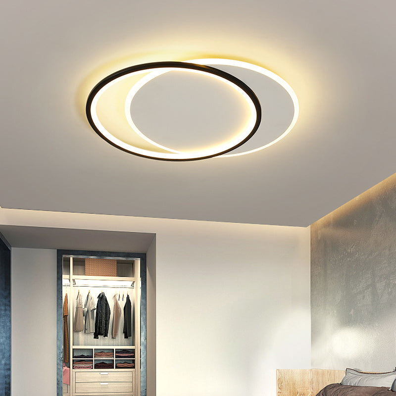 Sleek Dual Flush Mount Simplicity Acrylic Black LED Ceiling Light - Warm/White LED Lighting