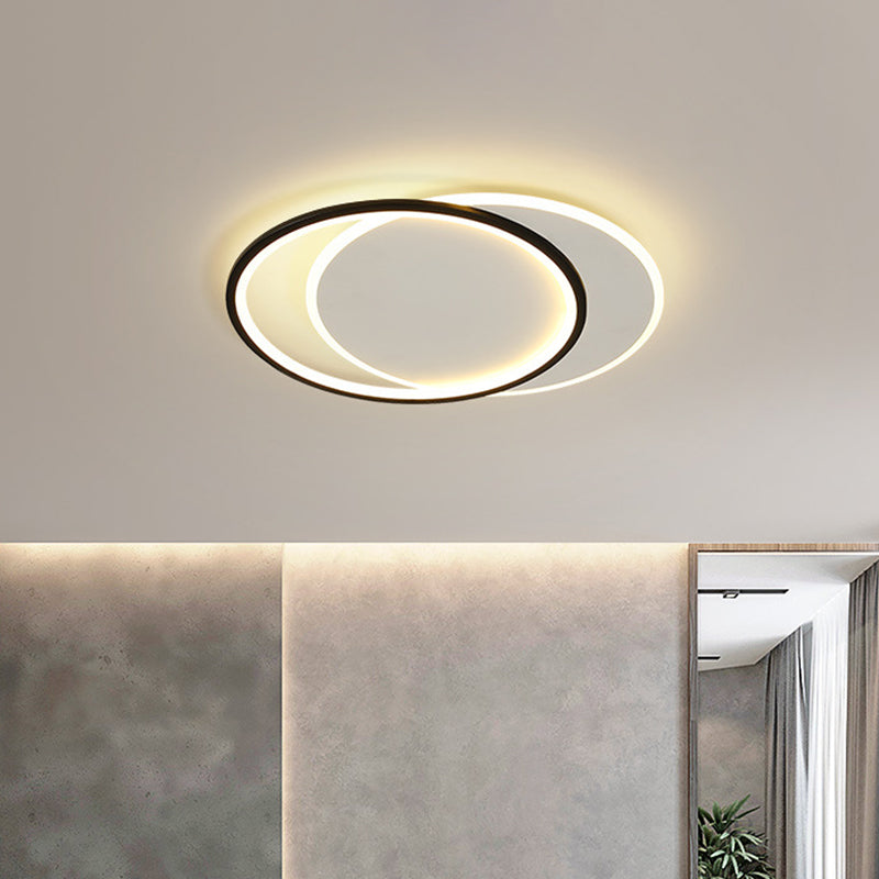 Sleek Dual Flush Mount Simplicity Acrylic Black LED Ceiling Light - Warm/White LED Lighting