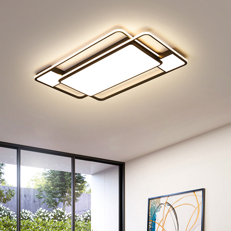 Modern LED Flush Mount Ceiling Lamp: Acrylic Black Square/Rectangle with 3 Color Light Options
