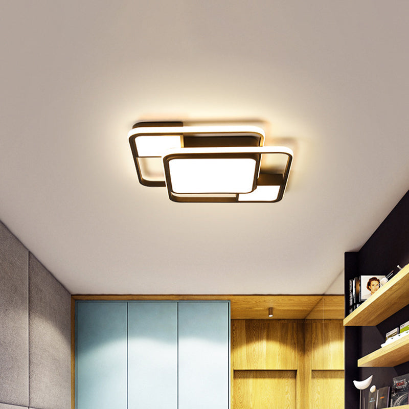 Modern LED Flush Mount Ceiling Lamp: Acrylic Black Square/Rectangle with 3 Color Light Options