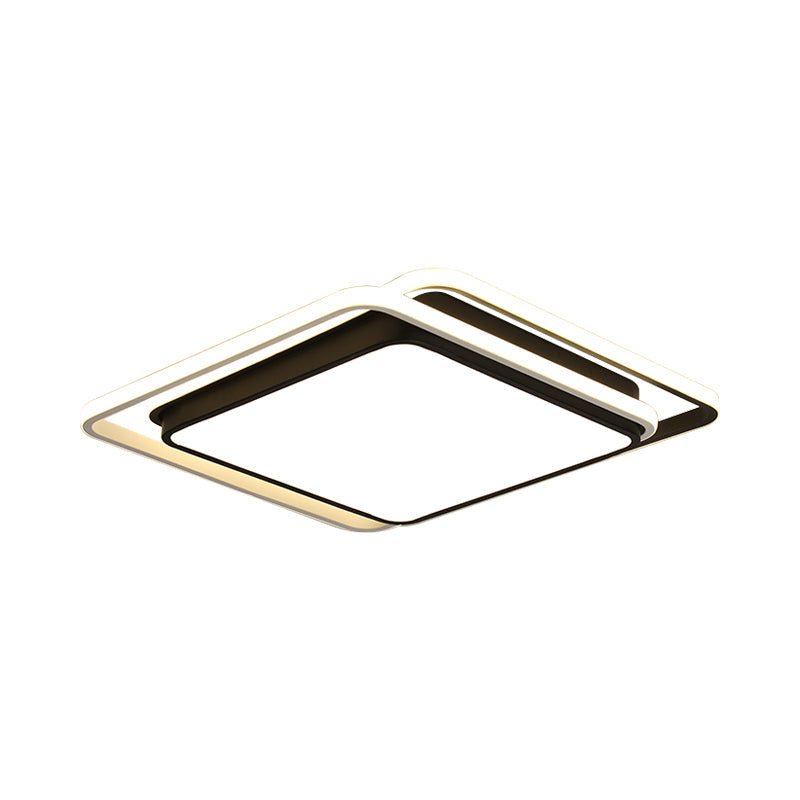 Modern LED Acrylic Ceiling Flushmount Lighting in Warm/White Light for Bedroom - Black Square/Round/Rectangle Design