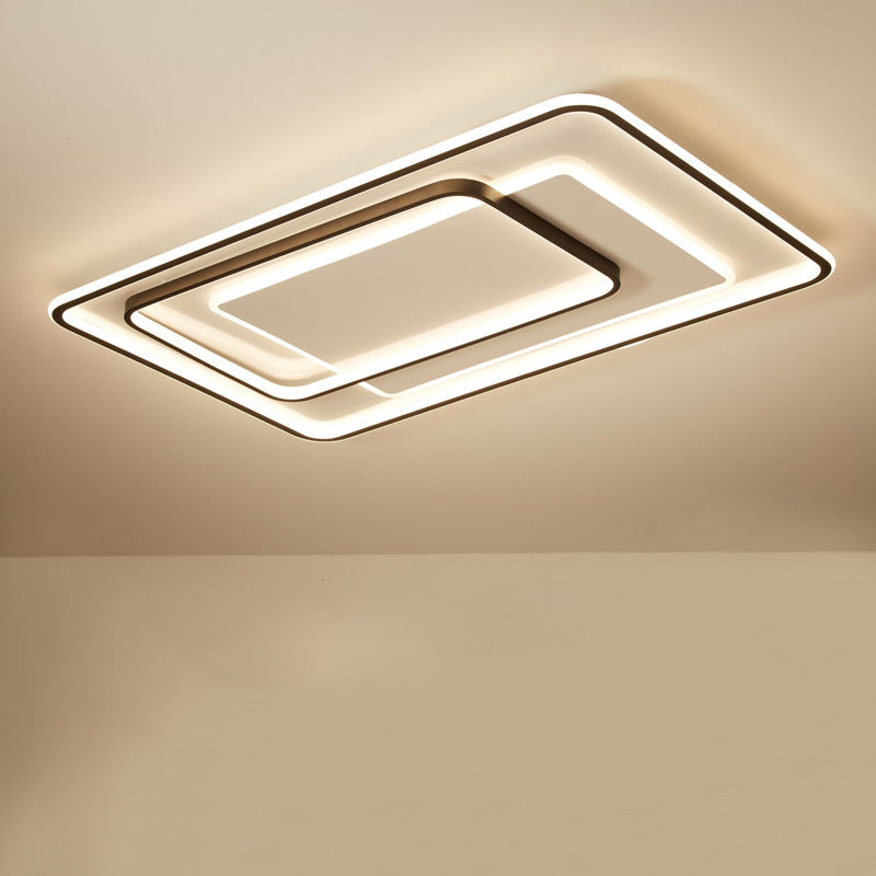 Minimalist Bedroom LED Ceiling Lamp: Multi-Square/Round/Rectangle Flush Light in Black or White, with 3 Color Light Options