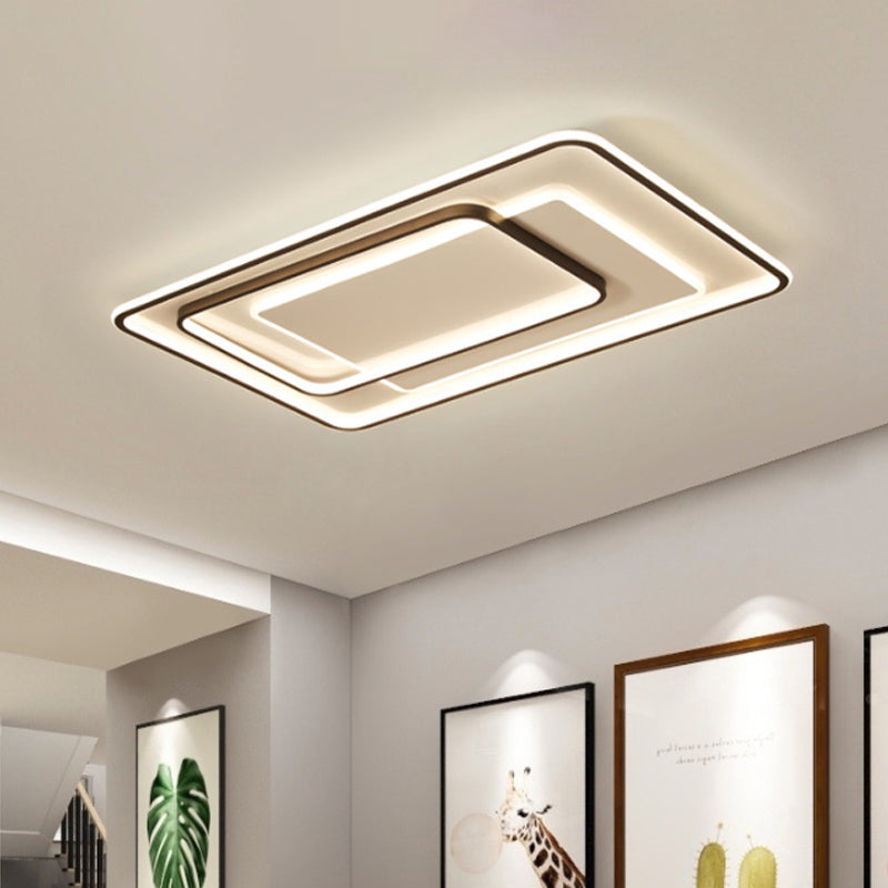 Minimalist Bedroom LED Ceiling Lamp: Multi-Square/Round/Rectangle Flush Light in Black or White, with 3 Color Light Options