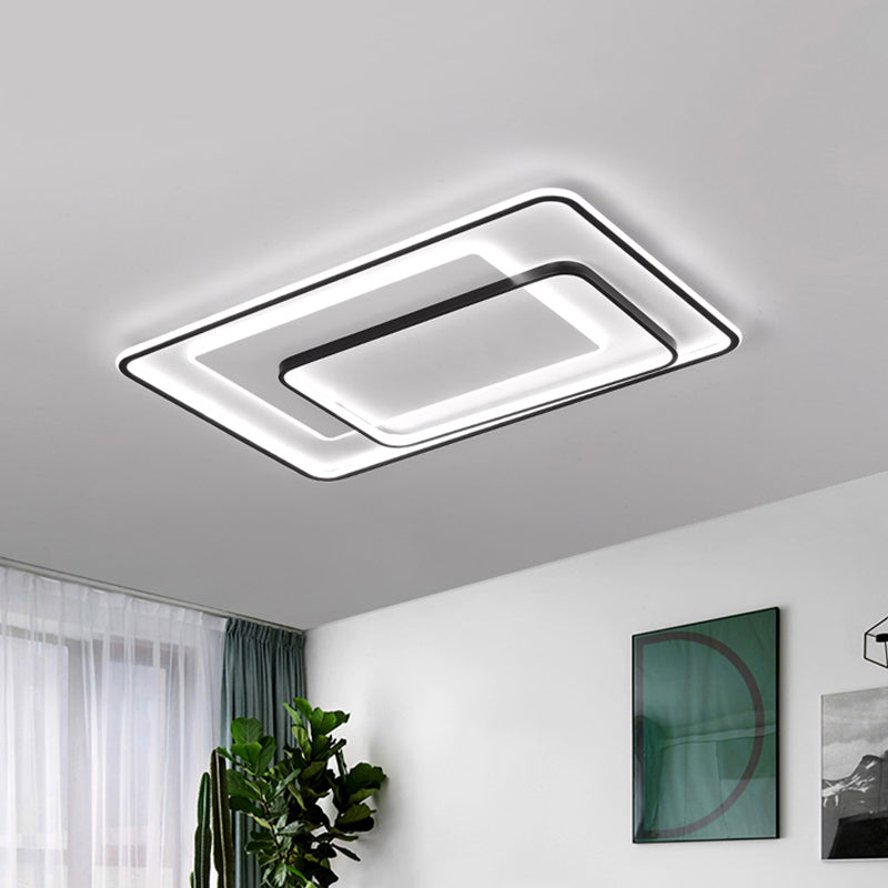 Minimalist Bedroom LED Ceiling Lamp: Multi-Square/Round/Rectangle Flush Light in Black or White, with 3 Color Light Options