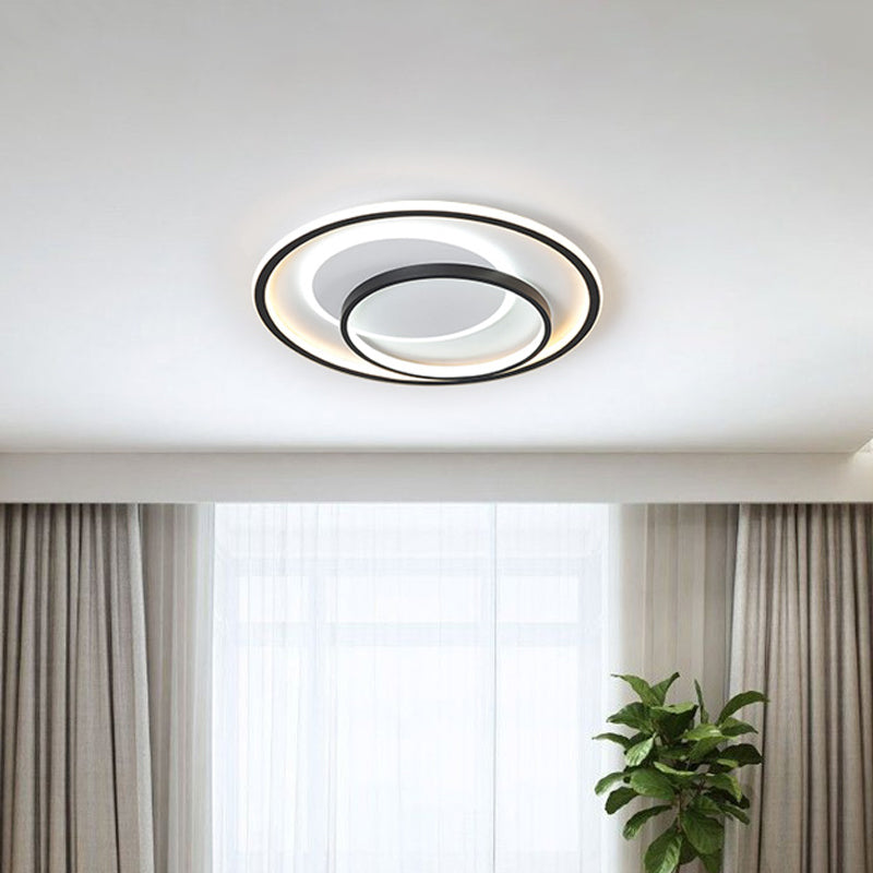 Minimalist Bedroom LED Ceiling Lamp: Multi-Square/Round/Rectangle Flush Light in Black or White, with 3 Color Light Options