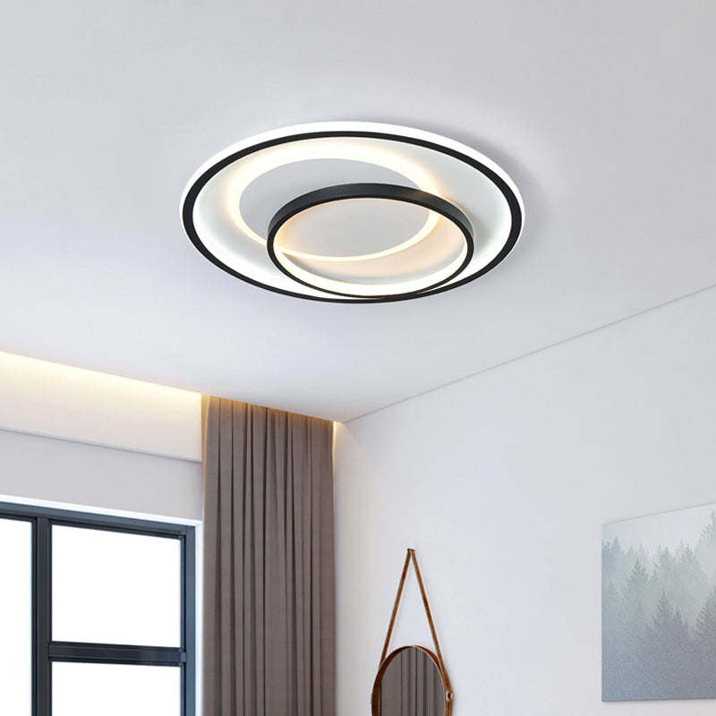 Minimalist Bedroom LED Ceiling Lamp: Multi-Square/Round/Rectangle Flush Light in Black or White, with 3 Color Light Options