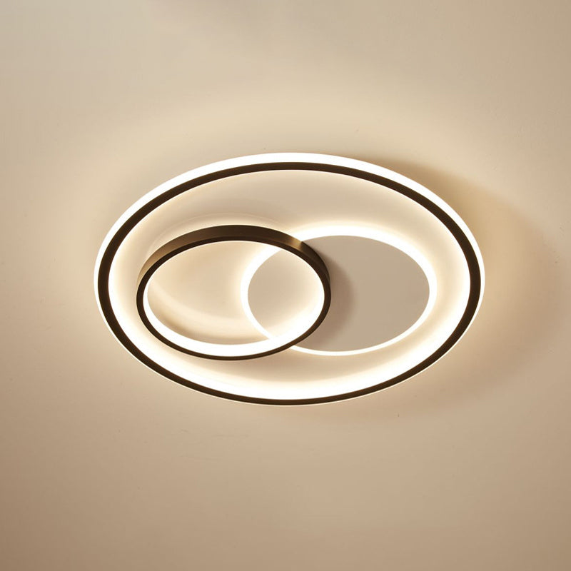 Minimalist Bedroom LED Ceiling Lamp: Multi-Square/Round/Rectangle Flush Light in Black or White, with 3 Color Light Options