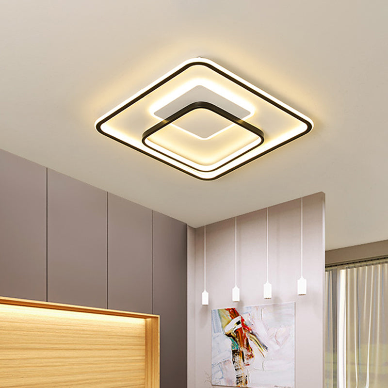 Minimalist Bedroom LED Ceiling Lamp: Multi-Square/Round/Rectangle Flush Light in Black or White, with 3 Color Light Options