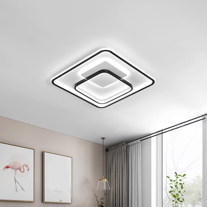 Minimalist Bedroom LED Ceiling Lamp: Multi-Square/Round/Rectangle Flush Light in Black or White, with 3 Color Light Options