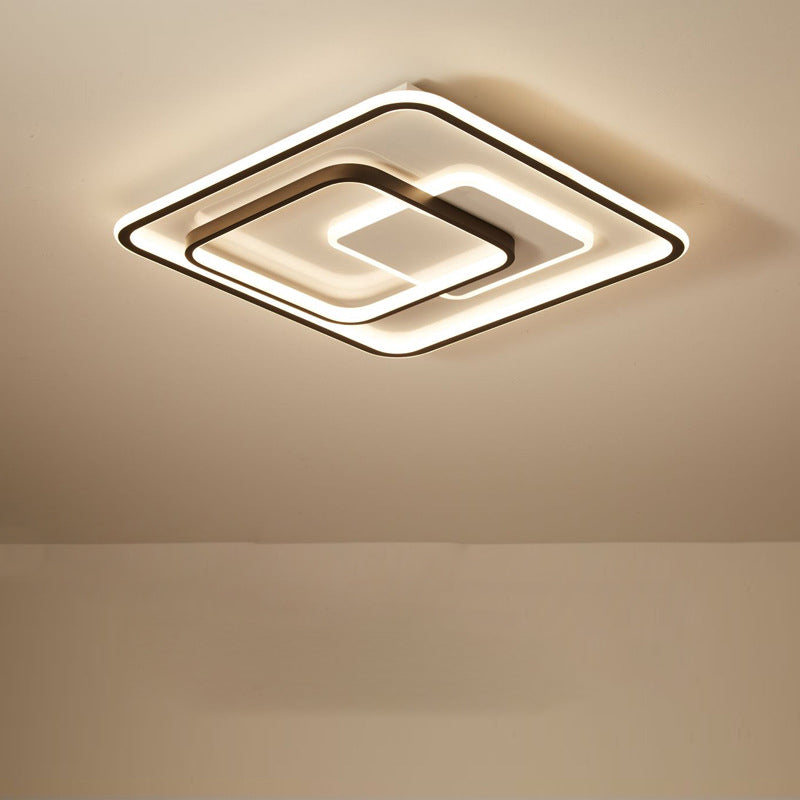 Minimalist Bedroom LED Ceiling Lamp: Multi-Square/Round/Rectangle Flush Light in Black or White, with 3 Color Light Options
