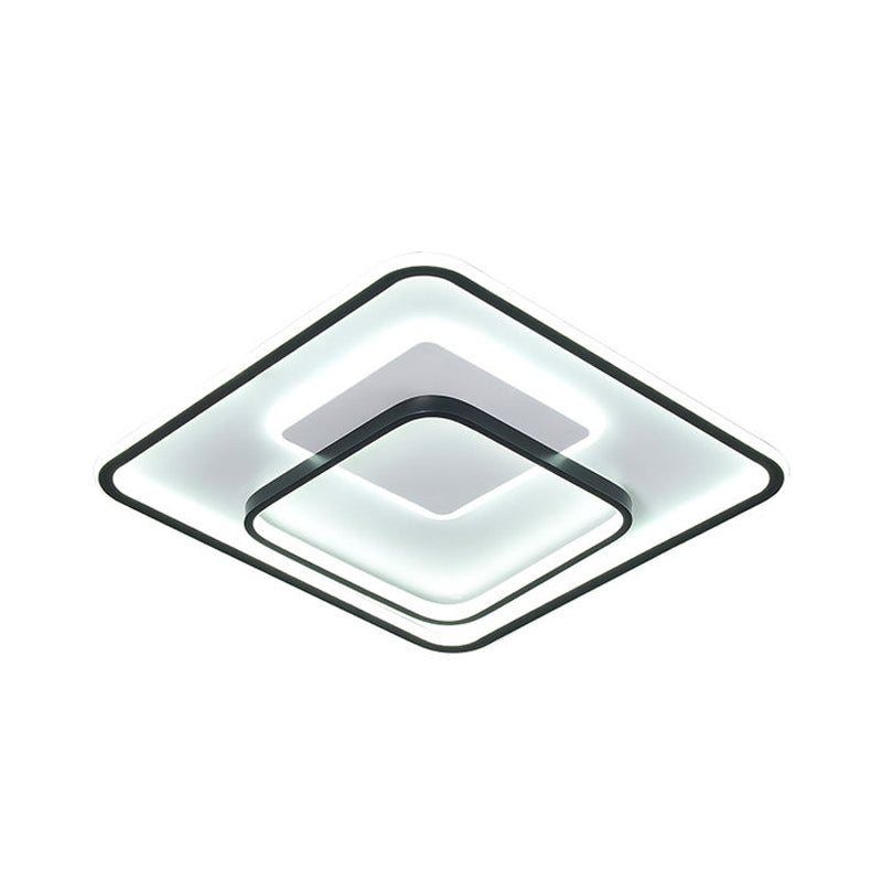 Minimalist Bedroom LED Ceiling Lamp: Multi-Square/Round/Rectangle Flush Light in Black or White, with 3 Color Light Options