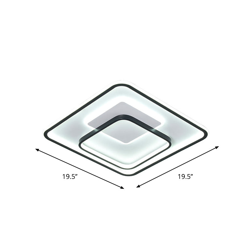 Minimalist Bedroom LED Ceiling Lamp: Multi-Square/Round/Rectangle Flush Light in Black or White, with 3 Color Light Options