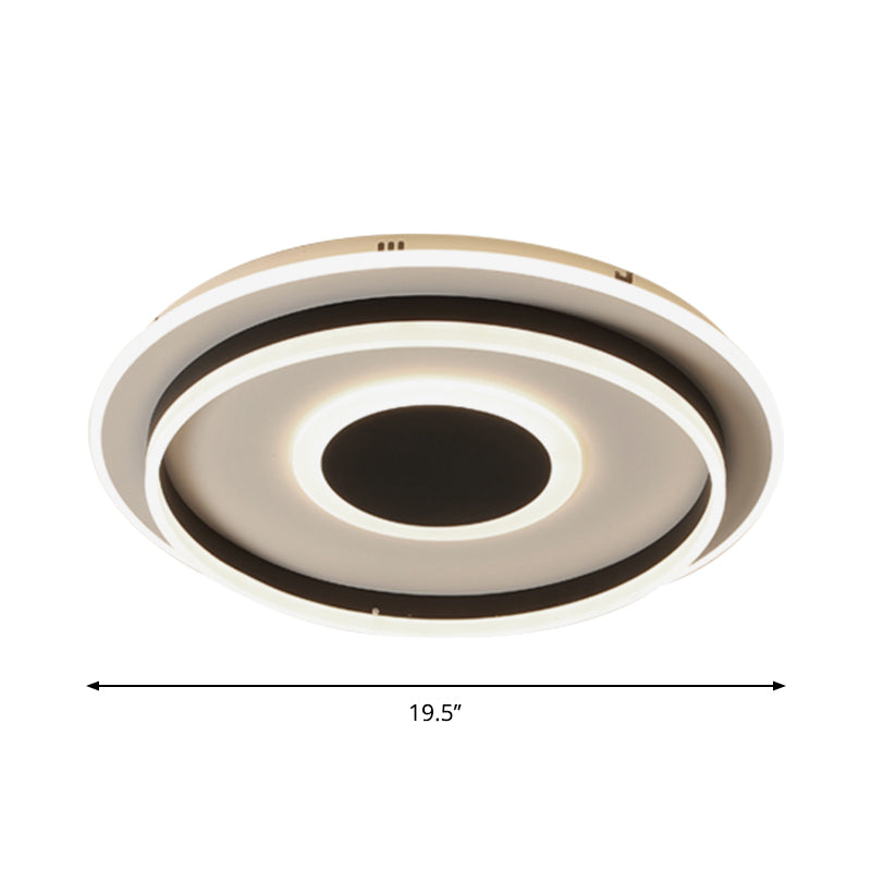 Modern Black LED Flush-Mount Ceiling Lamp with Acrylic Shade - Living Room Light, White/3 Color Light