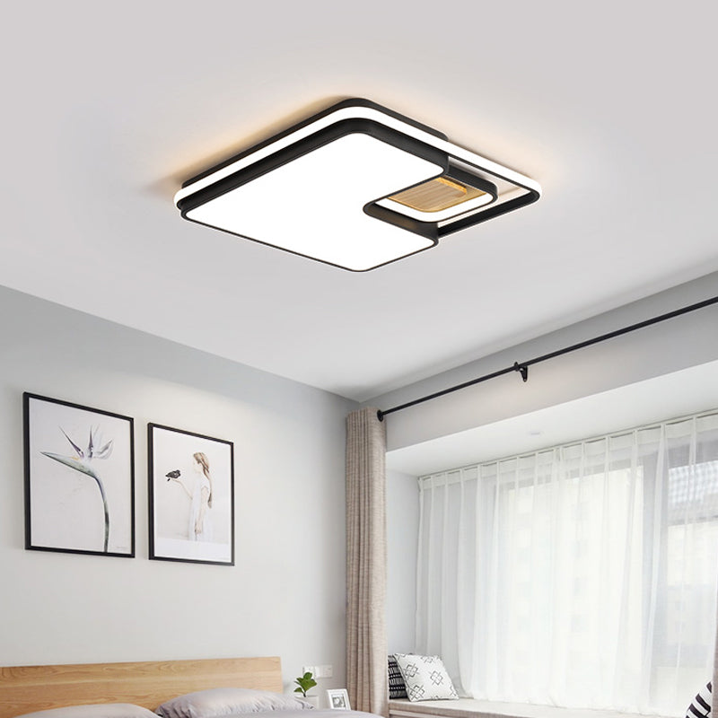 Minimalist Rectangular/Square LED Flushmount Ceiling Light in Grey/Black with Warm/White Light