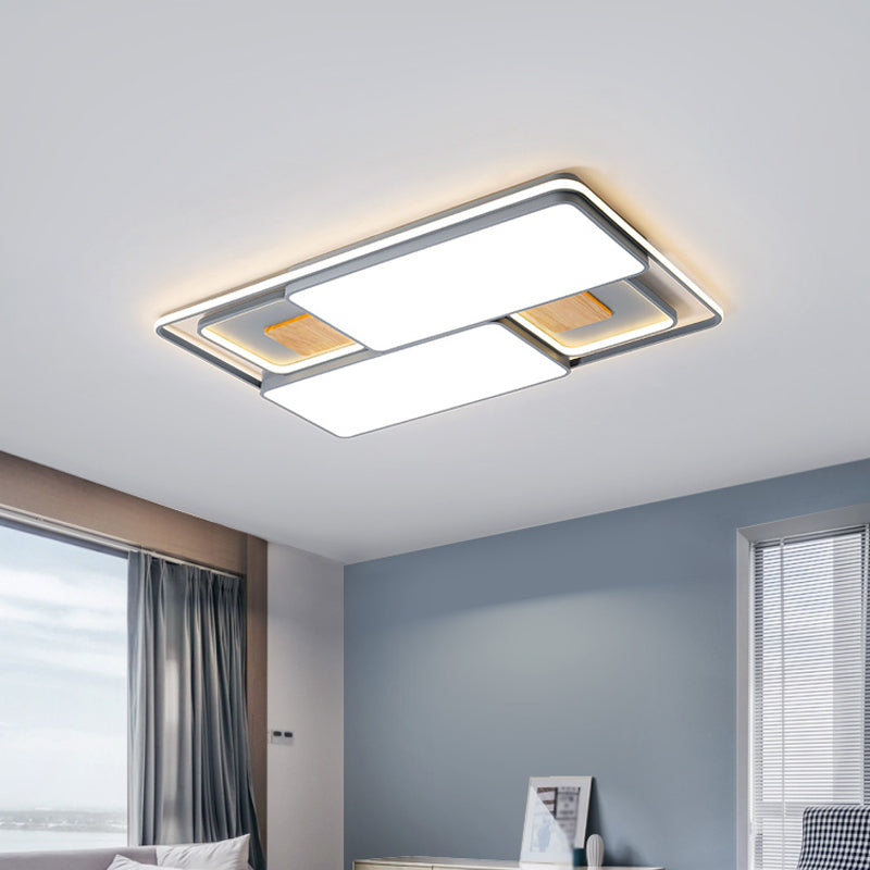 Minimalist Rectangular/Square LED Flushmount Ceiling Light in Grey/Black with Warm/White Light