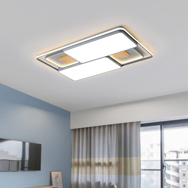 Minimalist Rectangular/Square LED Flushmount Ceiling Light in Grey/Black with Warm/White Light