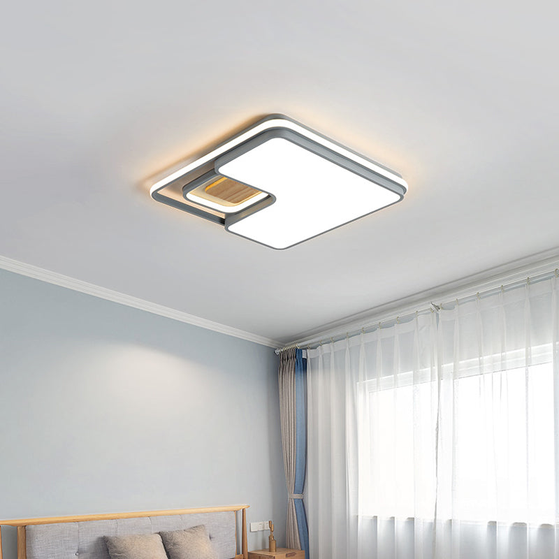Minimalist Rectangular/Square LED Flushmount Ceiling Light in Grey/Black with Warm/White Light
