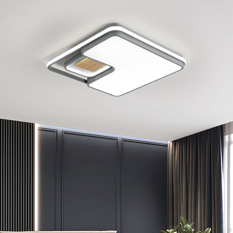 Minimalist Rectangular/Square LED Flushmount Ceiling Light in Grey/Black with Warm/White Light