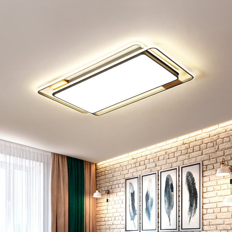 Simple Grey LED Rectangle Flush Mount Light, Acrylic Close to Ceiling Lamp, Warm/White/3 Color Light, 37.5"/43" W