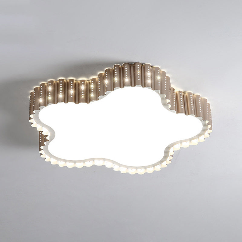 Modern Iron Gold LED Flushmount Ceiling Lamp with Circle Cutouts - Square/Flower/Rectangle Flush Mount Light in Warm/White Light