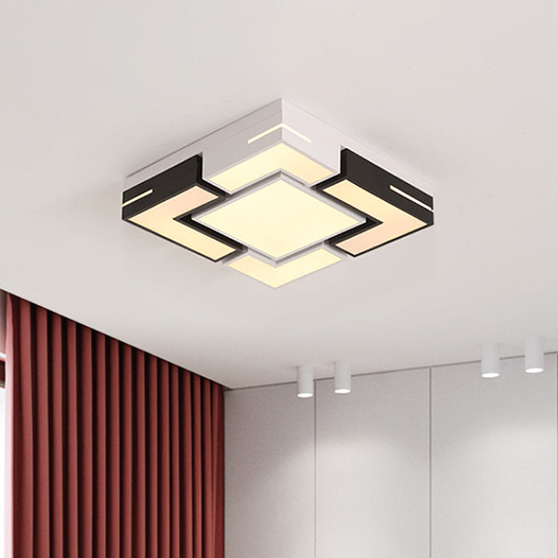 Plafonnier LED carré moderne avec épissure noir-blanc et 3 options de couleurs