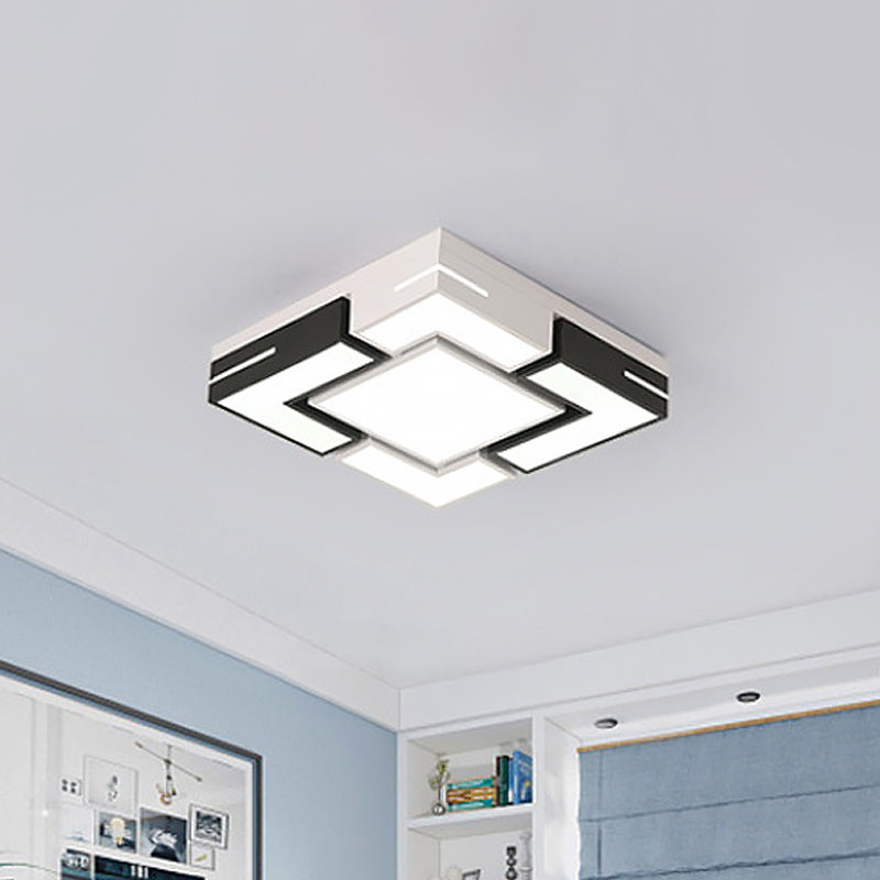 Plafonnier LED carré moderne avec épissure noir-blanc et 3 options de couleurs