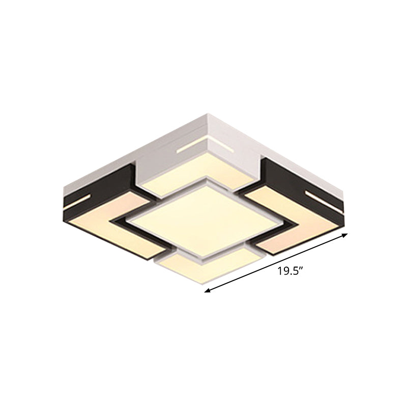 Plafonnier LED carré moderne avec épissure noir-blanc et 3 options de couleurs