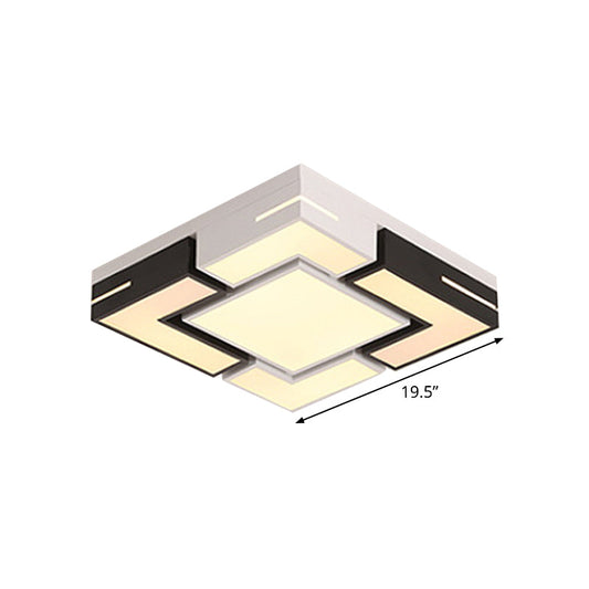 Modern Square Led Flush Mount Light With Black-White Splicing And 3 Color Options